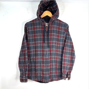 LL Bean Flannel Hoodie M Plaid Zip Pockets Fall Jacket Gorpcore Hiking Fisherman